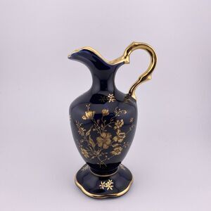 Castel Limoges France Cobalt Blue Gold Pitcher - 6”